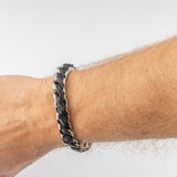 Unisex Leather Braid Bold Bracelet - RHODIUM