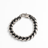 Unisex Leather Braid Bold Bracelet - RHODIUM