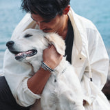 Unisex Leather Braid Bold Bracelet - RHODIUM