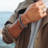 Unisex Leather Braid Bold Bracelet - RHODIUM