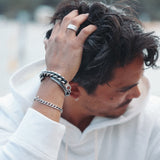 Unisex Leather Braid Bold Bracelet - RHODIUM